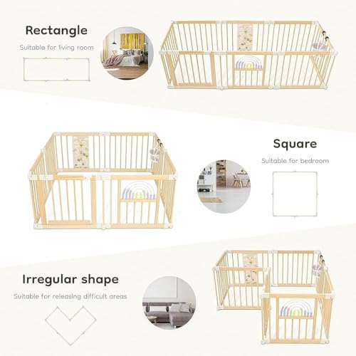 Ulnxiy Wooden Baby Playpen with Montessori Toys, 8-Panel Foldable Wood Play Yard for Toddlers, 56"x56" Large Baby Fence with Safety Lock, CPC Certified Natural Pine Wood Activity Center