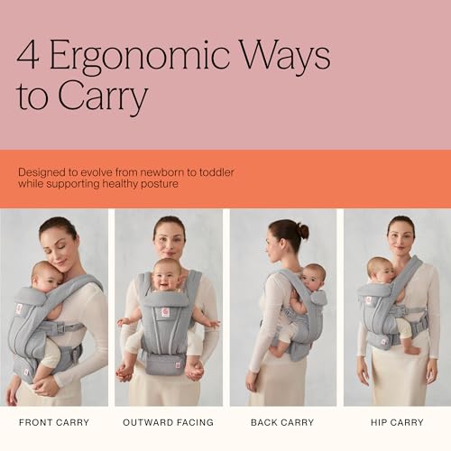 Ergobaby Omni Deluxe Baby Carrier for Newborn to Toddlers 0-48 Months (7-45 lbs) - 4-Position Breathable Mesh Baby Carrier with Ergonomic Support, Storage Pockets, and Sun Hood - Soft Olive