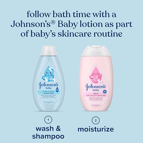Johnson's Baby Fluffy Bubbles Bubble Bath, No More Tears, Gently Cleanses Delicate Skin Without Feeling Dry, Hypoallergenic, No Added Parabens, Sulfates & Dyes, 13.6 fl. oz