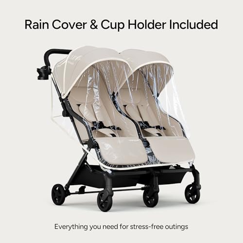 Mompush Lithe Double Stroller for Infant and Toddler, Lightweight Side by Side Twin Stroller, Only 25 lbs, 30-Inch Slim Fit Through Doorways, One-Step Fold, Independent Recline, UPF 50+ Canopy