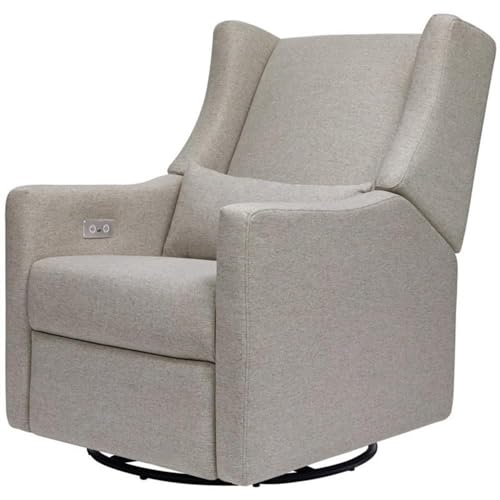 Babyletto Kiwi Glider Recliner Nursery Chair w/ USB Ports - GREENGUARD Gold Certified - Water & Stain Resistant Glider Rocking Chair - Electronic, 270° Swivel, Performance Grey Eco-Weave