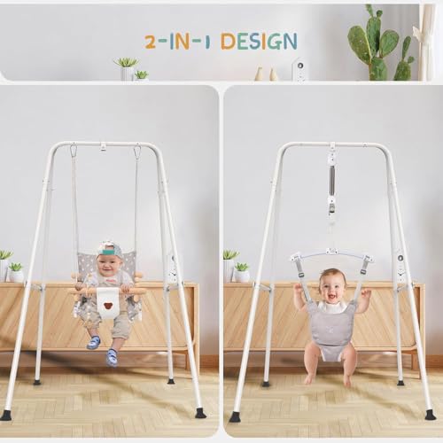 2 in 1 Baby Jumper with Toddler Swing, Baby Jumpers and Bouncers,Indoor Outdoor Toddler Swing Set, Cotton