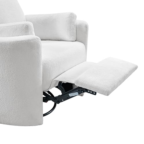 Soho Baby Nottingham Upholstered Glider Recliner Rocking Chair 360° Swivel for Nursery and Living Room, Plush White