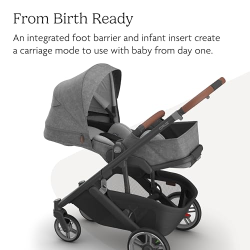 UPPAbaby Cruz V3 Stroller - from Birth + Car Seat Compatible - Full-Size, Reversible Seat - Infant Insert, Bug and Rain Shields Included - Greyson (Charcoal Mélange/Carbon Frame/Saddle Leather)