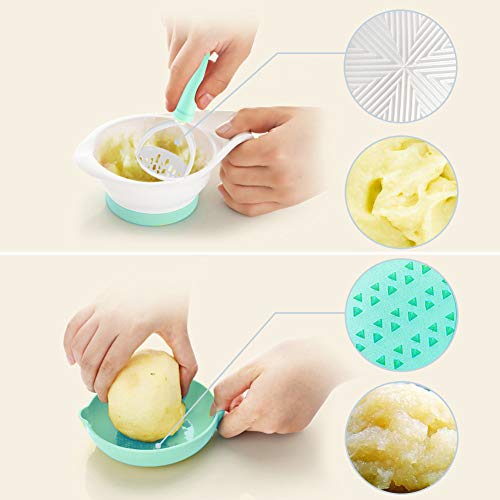 Matyz Versatile Baby Food Maker Set - Toddler Mill with Mash Bowl, Hand Masher, Citrus Juicer, Grater - Making Homemade Baby Food - Fruits and Vegetables Masher - No BPA (Mint Green)