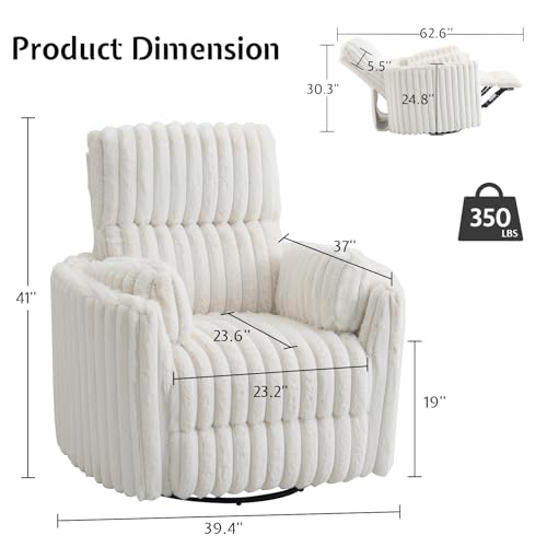 Jocisland Power Rocking Nursery Chair, Oversized Recliner Swivel Glider Chairs for Adults with 2 Pillows, USB & Type-C, Cozy Reclining Armchair Sofa for Living Room, Bedroom, Nursing, Cream Corduroy