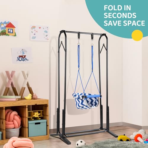 Slevoo 2 in 1 Baby Jumper Swing, Portable Toddler Swing with Foldable Stand, Indoor Outdoor Baby Jumpers and Bouncers, 6 Months to 6 Years, Blue