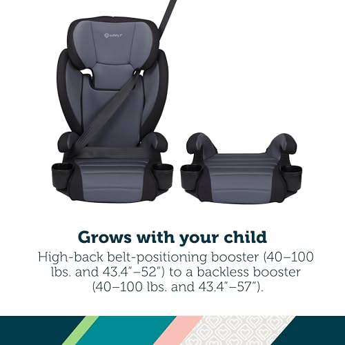 Safety 1st Grow and Go 2-in-1 Booster Car Seat with ComfortWings, Converts High-Back to Backless, 19" Wide, Fits 3 Across, Lightweight, Foldable, Easy-Clean, Cup Holders, 40-100 lbs, Beach Wave