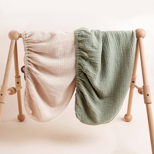 Konssy 2 Pack Muslin Changing Pad Covers for Boys, Ultra Soft & Breathable Cotton Baby Diaper Changing Table Covers, Neutral Nursery Diaper Changing Pad Sheets (Fog Green,Cream)