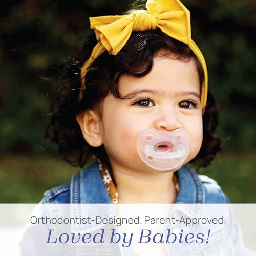 Chicco PhysioForma Luxe Orthodontic Pacifier for Babies 6-16 Months, One-Piece 100% Soft Silicone, Supports Breathing, Textured Shield & Handle, Sterilizing Case, BPA Free, 2-Pack, Crystal