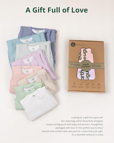 EARTH PENGUIN Soft Bamboo Viscose Baby Sleep Sack 6-18 Months, 1.0 TOG Baby Sleeping Bag 2 Pack, Cozy Baby Wearable Blanket 2-Way Zipper