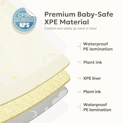 Mallify Extra Large Foldable Play Mat, Reversible Baby Play Mat with Edge Reinforcement, Non-Toxic & Waterproof Baby Mat for Floor, Foam Playmat with Travel Bag, Rainbow, Cloud & Moon, 79"x71"