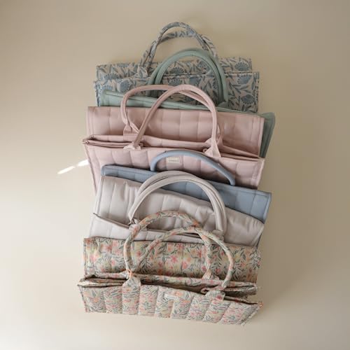 mushie Baby Diaper Caddy | Newborn Essentials Organizer for Diaper Changing Station (Blue Flowers)