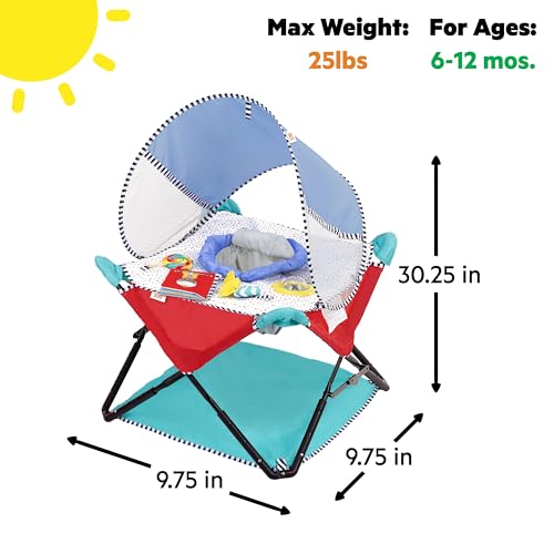 Bright Starts Pop 'N Jump Portable Baby Jumper, Foldable Indoor/Outdoor Baby Jumper with Sweet Treats with Sensory Activities, Ages 6–12 Months