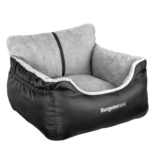 BurgeonNest Dog Car Seat for Small Dogs, Soft Pet Car Travel Home Bed Under 25 lbs, Fully Detachable and Washable Cat Booster Carseats with Storage Pockets and Clip-On Leash Portable Carrier,Black