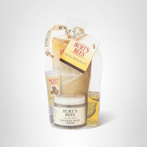 Burt's Bees Hand Repair Set, Almond Milk Hand Cream, Lemon Butter Cuticle Cream, Shea Butter Repair plus Cotton Gloves, Perfect for a Skin Care Routine, Natural Origin Moisturizer Gift Set