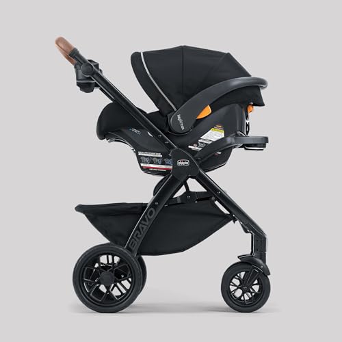 Chicco Bravo Primo ClearTex 3-in-1 Trio Travel System, Bravo Primo Quick-Fold Stroller with KeyFit Max Zip ClearTex Infant Car Seat and Base, Somerset/Black
