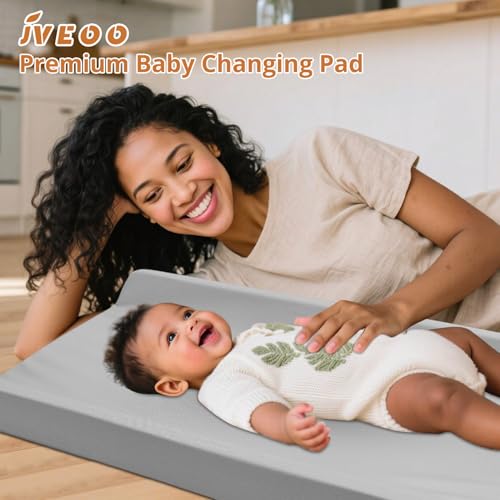 JVEOO Vegan Leather Baby Changing Pad Waterproof & Wipeable with Pockets