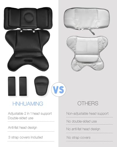 HNHUAMING Infant Car Seat Insert with 2 Headrest for Doona|Graco, Thickened Baby Car Seat Head Support for Newborn, Reveable Baby Car Seat Cushion for Side Impact Protection, Black