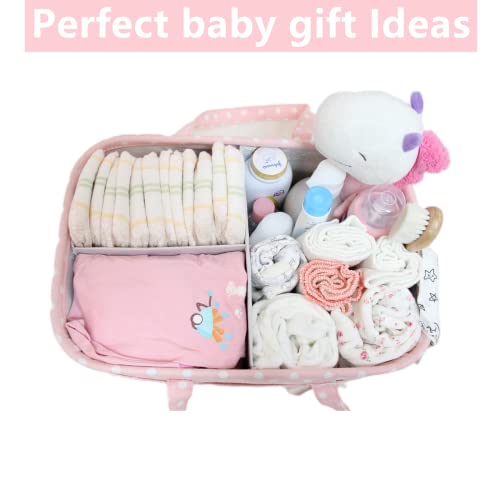 Pink Diaper Caddy Organizer for Baby Girl-Large Portable Diaper Caddy Basket for Changing Table-Diaper Organizer Caddy-Car Travel Tote Bag-Newborn Registry Baby Shower Basket for Diapers & Wipes