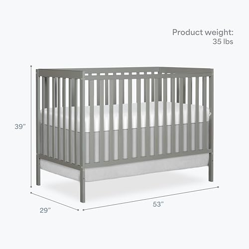 Dream On Me Synergy 5-in-1 Convertible Full-Size Baby Crib with Toddler, Day & Full Bed Conversion in Cool Grey, GreenGuard Gold & BSA, 3 Mattress Heights, Sustainable Pinewood