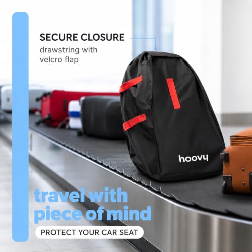 Hoovy Car Seat Travel Bag, Universal Gate Check Backpack with Adjustable Straps, Water-Resistant, Lightweight, Black