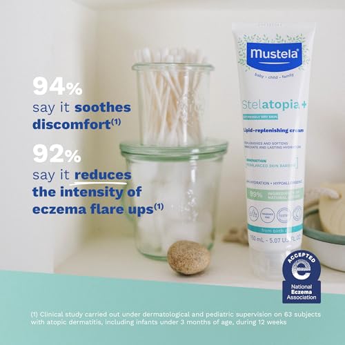 Mustela Stelatopia+ Lipid-Replenishing Cream - Moisturizer for Eczema-Prone Skin - With Natural Sunflower Oil and Prebiotic - For Newborns, Babies, Kids, and Adults - Fragrance-Free - Various Sizes