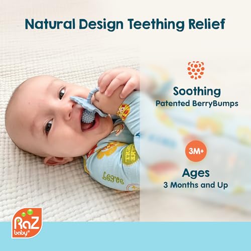 RaZbaby RaZberry Silicone Baby Teether Toy - Berrybumps Soothe Babies Sore Gums - Infant Teething Toy - Hands Free Design - BPA Free - Easy-to-Hold Design - Teething Relief Pacifier - Fruit Shape/Red