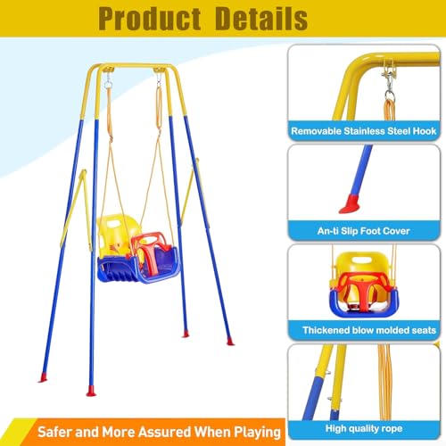 2 in 1 Toddler Swing ＆ Jumper with Frame, Outdoor, Indoor, Baby Swing with Safety Belt for Indoor and Outdoor Use, Foldable Metal Stand & Clear Instructions, Easy to Assemble