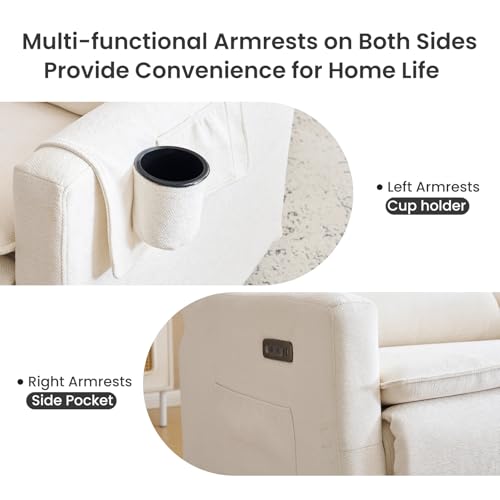 RUTOX Power Recliner Chair Swivel Glider with Adjustable Headrest，Oversized Swivel Rocker Recliner with Lumbar Support, Upholstered Nursery Glider Recliner for Living Room,White