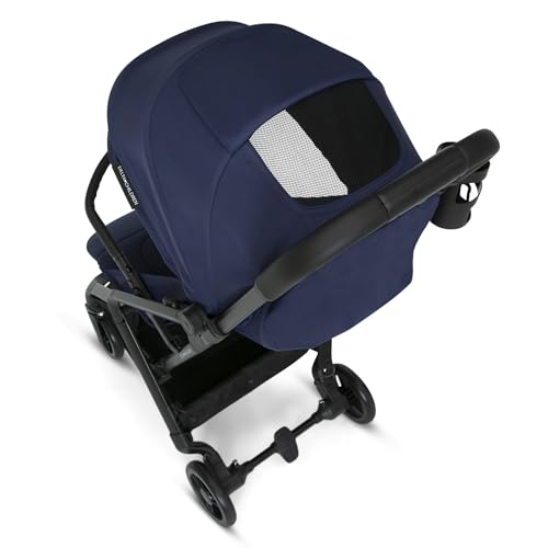 Delta Children Icon Ultra Compact Lightweight Everyday & Travel Stroller - One-Hand Fold - Only 15.6 Pounds - Fits in Overhead Compartments - Greenguard Gold Certified - Multi-Position Recline, Navy