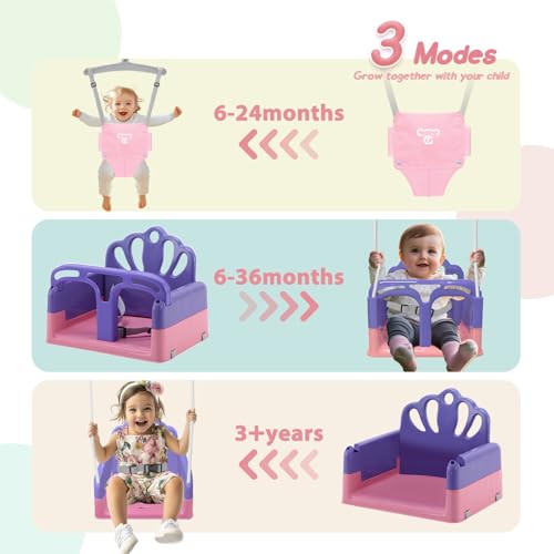 Foldable Toddler Swing Set and Baby Jumper, Indoor & Outdoor Use, Baby Bouncer Jumper, Safe and Durable Swing Set for Backyard （Pink）