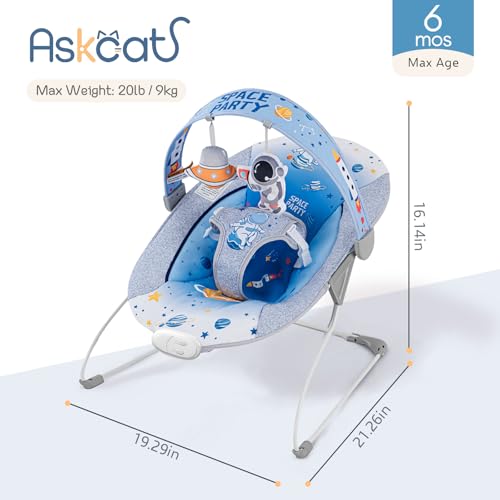 Baby Bouncer, Portable Baby Bouncer with Music Foldable Indoor & Outdoor Use for Baby 0-6 Months 6-20 lbs,Blue