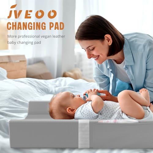 JVEOO Vegan Leather Baby Changing Pad Waterproof & Wipeable with Pockets