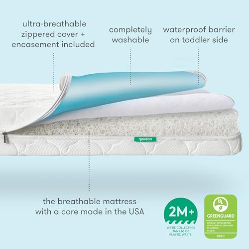 Newton Baby Waterproof Crib Mattress and Toddler Bed - Ultra-Breathable Proven to Reduce Suffocation Risk, Washable Core & Cover, All-Stages, Infant to Toddler, Deluxe 5.5" Thick - White
