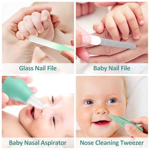 Baby Grooming Kit, Infant Safety Care Set with Hair Brush Comb Nail Clipper Nasal Aspirator,Baby Essentials Kit for Newborn Girls Boys (Green)