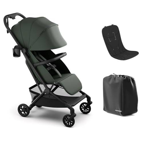 Mompush Velo Lightweight Travel Stroller, Compact & Airplane-Friendly Design with One-Hand Fold, Lie-Flat Recline from Newborn to Toddler, Includes Leather Bumper Bar, Raincover & Cup Holder