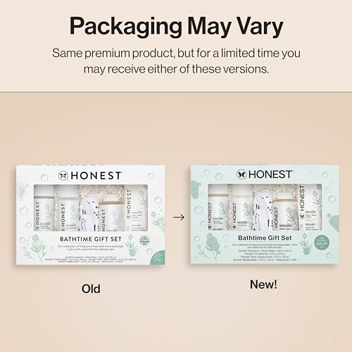 The Honest Company Fragrance-Free Bathtime Gift Set, Hypoallergenic, Bath Essentials for Sensitive Skin, Shampoo and Body Wash, Face Lotion, Bubble Bath, Conditioner, Wash Cloth