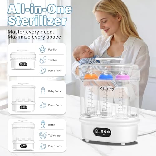 Ktilura Baby Bottle Sanitizer and Dryer, 4-in-1 Fast Electric Sanitizing & Drying Machine, BPA-Free Food-Grade Material, Fits 6 Bottles/Pacifiers/Teethers, One-Touch Operation for New Parents