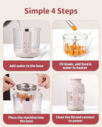 AMZCHEF Baby Food Maker with Auto Steam & Blend, 9-in-1 Baby Puree Maker with Food-grade glass, BPA-Free & Easy Cleaning, Touch Screen, Dishwasher Safe, Off-white