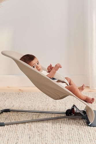 BabyBjörn Bouncer Balance Soft, Khaki/Beige, Woven | 2-in-1 Adjustable Baby Bouncer Seat and Toddler Chair, Newborn to Toddler (8-29 lbs), 4 Positions, Lightweight & Portable