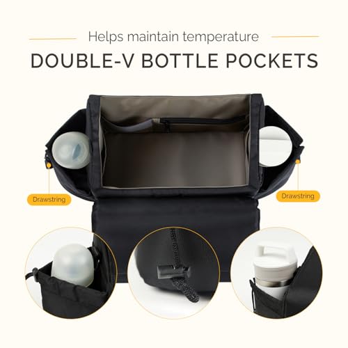VERAVIE Single & Double Stroller Caddy Organizer Storage Bag, Cup Holders