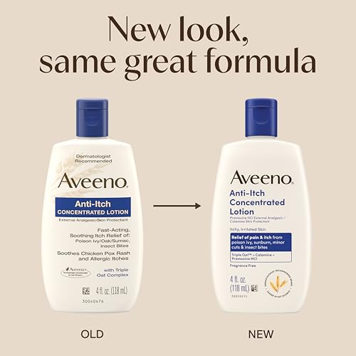 Aveeno Anti-Itch Concentrated Lotion with Calamine, Pramoxine HCl, & Triple Oat Complex, Skin Protectant, Fast-Acting Itch Relief from Poison Ivy, Insect Bites, & Minor Burns, 4 fl. oz