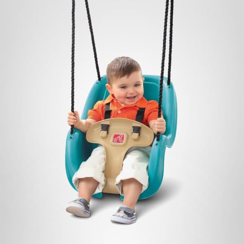 Step2 Infant to Toddler Swing, Baby Outdoor Swing, Backyard Bucket Style Swing Seat, Secure Harness, Outside Weather-Resistant Rope, Attach to Playset, For Toddlers 9 Months -3 Years Old