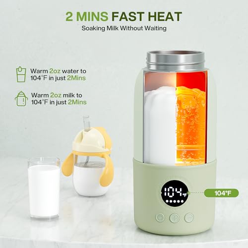 Portable Bottle Warmer for Travel, Fast Heating Baby Bottle Warmer with Keep Warm Function, Portable Milk Warmer for Breast Milk & Formula, 13oz Large Capacity On-the-Go Feeding Solution