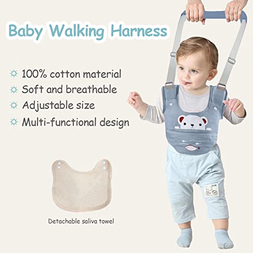 Ocanoiy Baby Walking Harness Handheld Baby Walker Assistant Belt Adjustable Toddler Infant Walker Harnesses Standing Up Walking Learning Helper with Detachable Crotch for 9-24 Month Old (Blue)