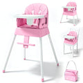 5 in 1 Foldable Baby High Chair,Convertible Highchair for Babies and Toddlers-Portable Infant Booster Seat,Foldable Dining Chair,Toddler High Chair with 5-Point Harness,Removable Tray (Pink)