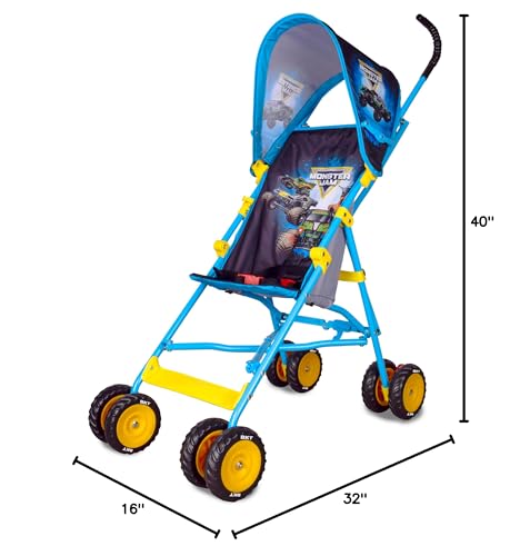 Monster Jam Official Umbrella Stroller with Canopy, Lightweight Easy Fold Compact Toddler and Baby 3D Stroller for Travel