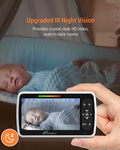 iFamily Split Screen Baby Monitor, Large Display Video Baby Monitor with 2 Cameras and Audio, Long Range, Remote pan tilt, Night Vision, Temperature Sensor, 2 Way Talk, Feeding Clock and lullabies.