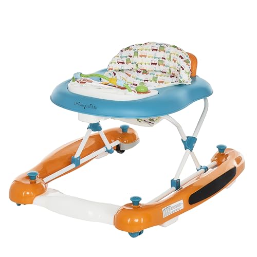 Dream On Me Go-Getter Baby Walker with Rear Push Handle, 2-in-1 Activity Walker and Walk-Behind, 3 Height Adjustments, Easy to Fold, Machine-Washable Seat Pad, Detachable Fun Tray, Orange